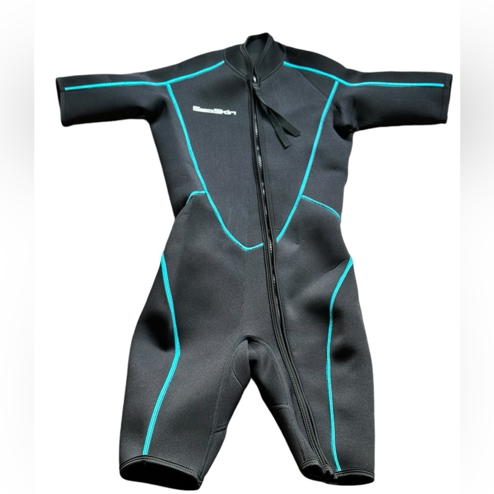 SeaSkin XS Neoprene Shorty Wetsuit Black & Blue Stitching